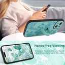 for iPhone 15 Case with Finger Strap Holder, Cute Cool Butterfly Print Pattern Design for Women Men, Shockproof Anti Scratch Hand Kickstand Protective Cover, Green