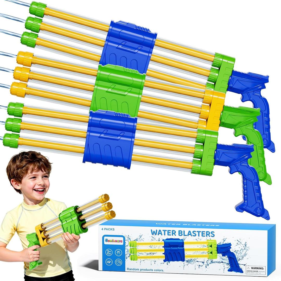 Toddler 4 Packs 3 Nozzles Water Blaster Pool Toys for Kids Ages 3 4 5 6 7+，Water Shooter Squirt Guns Bulk with Long Shooting Range, Super Water Cannon Toy Gifts for 3-6 4-8 Year Old Boys Girls Adults
