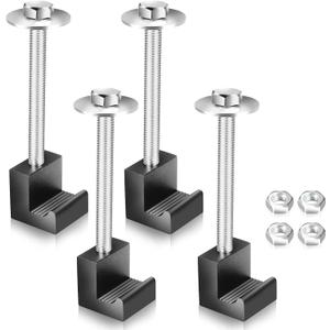 Upgraded Truck Tool Box Mounting Kit Comes With Fastening Nuts - Aluminum Pickup Truck Bed Toolbox Mounting Kit - Universal Black Truck Tool Box Tie Downs Accessories - J-Hooks Crossover Fixed Kit, Black