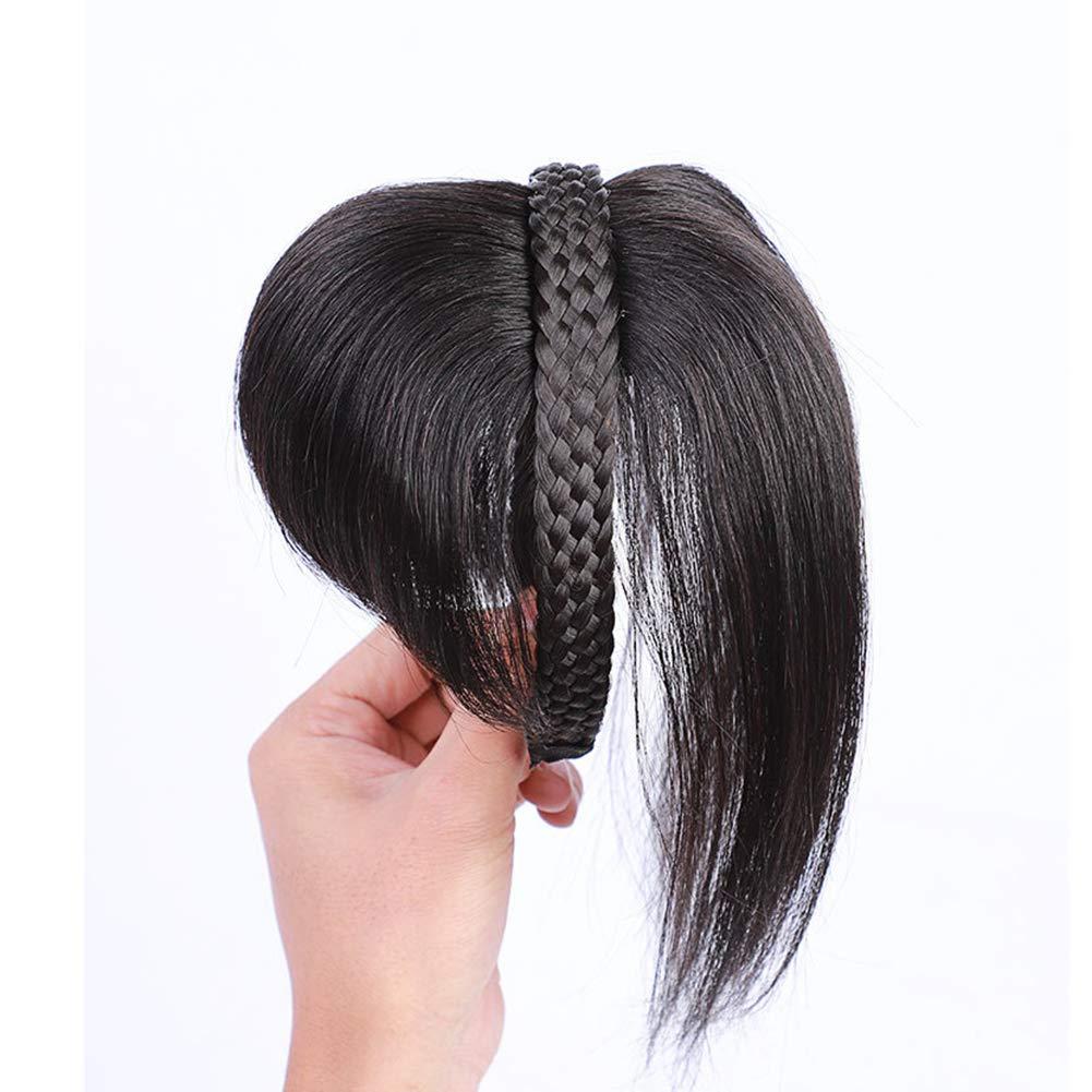 ICRAB 10" Womens Human Hair Braided Headband Wiglets Hairpiece Natural Looking Hairband Braids Human Hair Topper Clip In Topper Hair Piece with Bangs Twist Braid Human Hair Topper Natural Black