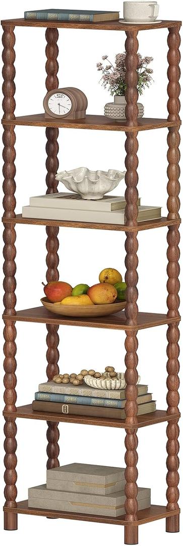 HOOBRO 6-Tier Bookcase, Wooden Bookshelf, Storage Shelf, Walnut