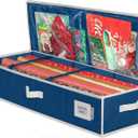 HOLDN STORAGE Premium Wrapping Paper Storage Container - Durable 600D Tear-Proof, Fits 27 Rolls Gift Wrap, Extra Pockets for Ribbons & Bows, Underbed Storage - Ideal for Holiday Christmas, Blue