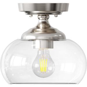 VONLUCE Industrial Semi Flush Mount Ceiling Light, 8.3" Ceiling Light Fixture with Clear Glass Shade, Farmhouse Lighting for Hallway Kitchen Bedroom Entryway, Brushed Nickel Flush Mount Light Fixture