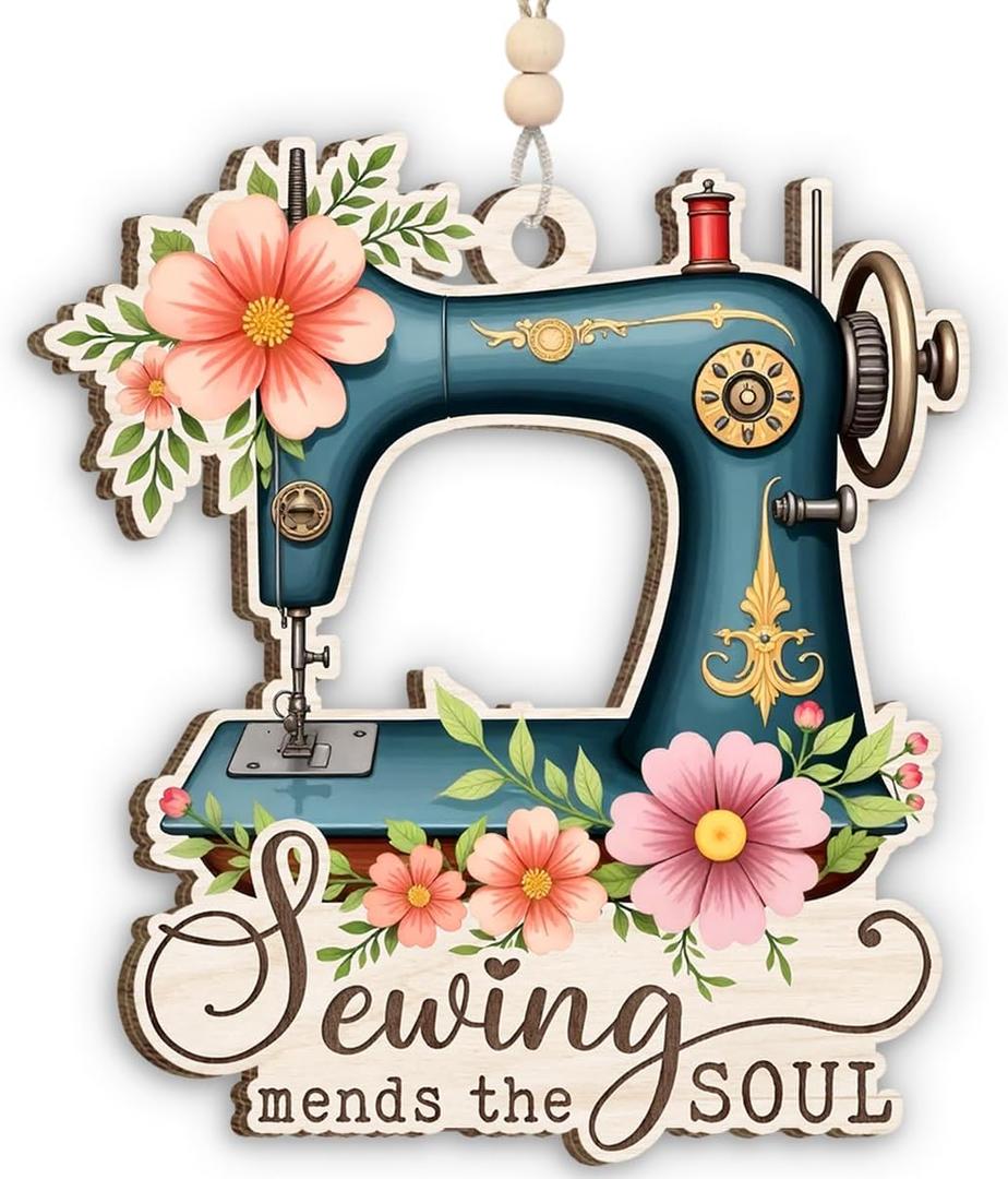 2 x Sewing Machine Christmas Ornament 2025 - Xmas Gifts for Sewers and Quilters, Wooden Ornaments for Christmas Tree Decorations, Christmas Keepsake for Hanging Decor, Gifts for Friends Women Sisters