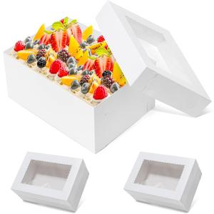 Wowxyz 6pcs 14x10x6.5 Cake Boxes Rectangle Quarter Sheet 1/4 Sheet Bakery Boxes with Window - Donuts, Pastry Baking Cake, Pie White Cardboard Treat Packaging