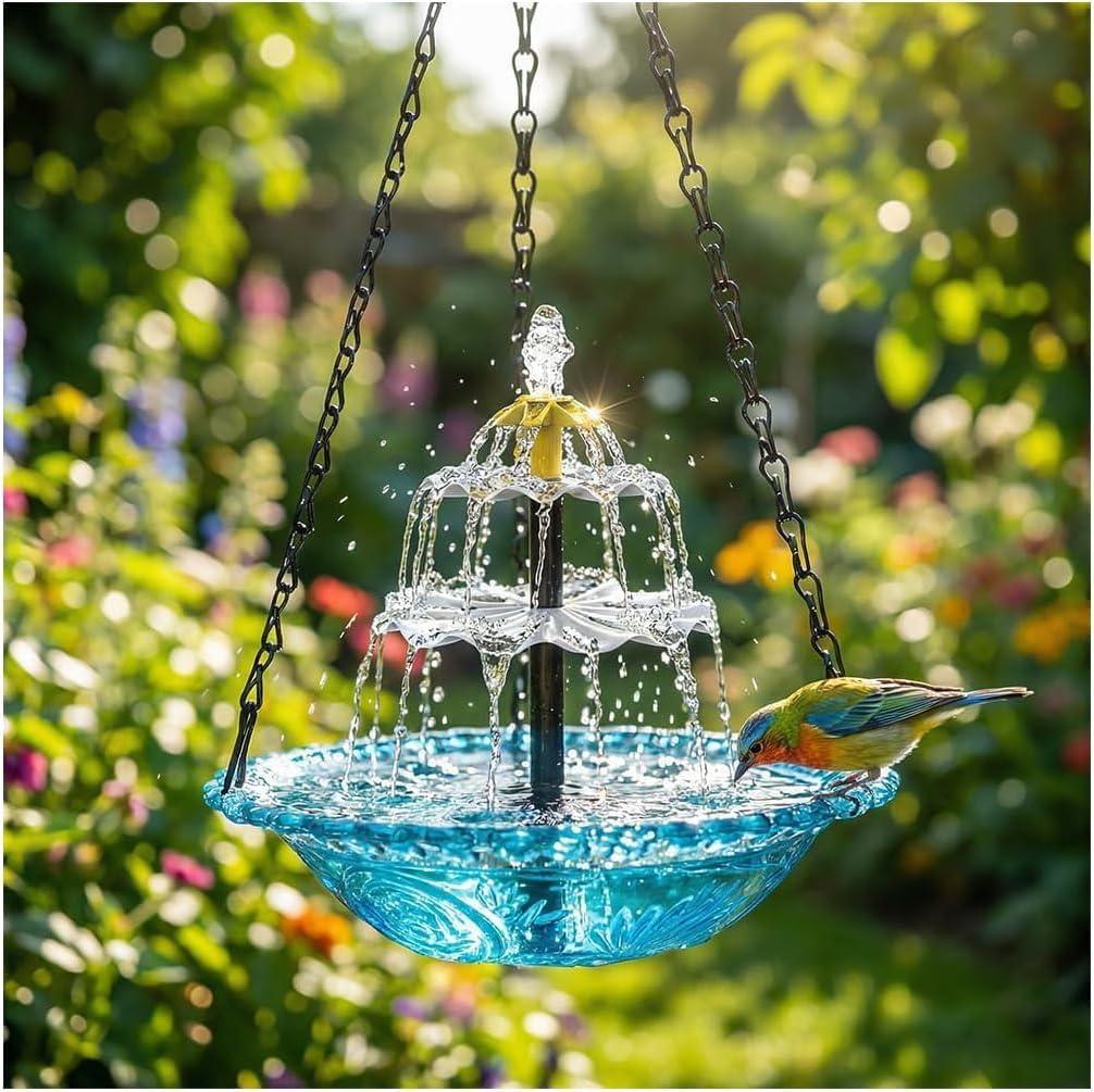 2026 Hanging Solar Bird Bath Fountain,3 Layers Hanging Bird Bath for Outside with Solar Fountain,Flowing Water Solar Pump & Plastic Bowl, for Outdoor, Gardens