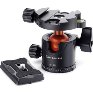 K&F Concept Professional 28mm Metal Tripod Ball Head 360 Degree Rotating Panoramic with 1/4 inch Quick Release Plate Bubble Level for Tripod Monopod Slider Camera Camcorder up to 22 pounds
