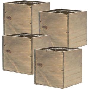 Wooden Planter Box, Rustic Barn Wood with Plastic Liner l Garden Decor l Restaurant and Wedding Decorations l Wedding Bouquets, Table Centerpiece (5x5 Set of 4, Natural)