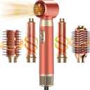 5 in 1 Blow Dryer Brush Set, Upgrade Hair Dryer & Blow Dryer Brush & Air Curling Wrap & Paddle Brush, Detachable Hot Air Brush Styling Tools, High Speed Travel Hair Volumizer Straightener Curler Gold