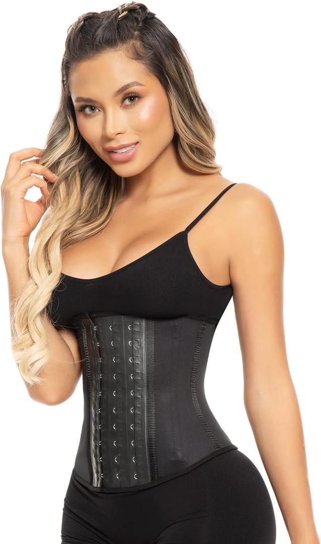 Waist Trainer for Women Corset | Shapewear Tummy Control & Belly Fat Hourglass Figure | Latex Waist Trainer (Black Lined Short Torso)