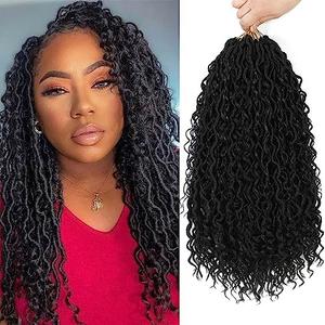 8 Packs Goddess Faux Locs Crochet Hair for Black Women,Natural Black Goddess Locs Crochet Hair, Boho Style Locs, River Hair with Curly Ends (18Inch, 1B#, 8Packs)