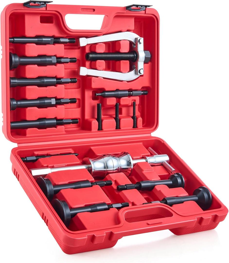 Orion Motor Tech Blind Hole Collet Bearing Race and Seal Puller Extractor Kit, Slide Hammer Pilot Insert Inner Internal Bearing Removal Tool Set, 16PCS (Red)