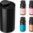 Airversa Waterless Essential Oil Diffuser Starter Kit with 4 x 10mL Fragrance Scent Oil, Battery Operated Mini Scent Air Machine Portable Diffuser for Home Car Office, AN6 Black Kit01