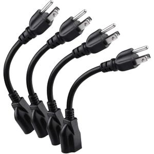 [ETL Listed] Miady Short Power Extension Cord Outlet Saver, 16AWG/13A, 3 Prong (4 Pack, Black, 8 Inch)