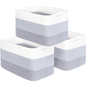 MINTWOOD Design 3-Pack Storage Baskets for Shelves, Playroom and Classroom, Book Basket, Decorative Storage Cube Bins, Woven Closet Organizers, Pantry and Shoe Organizer, 3-Tone Grey