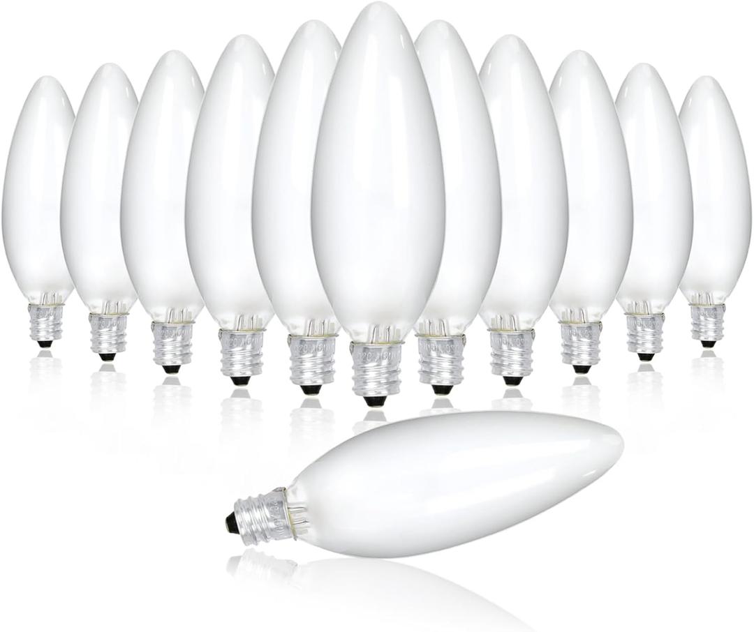 12 Pack Candelabra Light Bulbs 40 Watt 120V B10 Candle Bulbs Replacement E12 Standard Base Clear Dimmable Decorative Light Bulbs for Chandeliers Ceiling Fan Fireplace