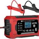 Battery Charger 6-Amp 12V Automatic Smart Battery Trickle Charger, Battery Maintainer Desulfator with Temperature Compensation for Car Truck Motorcycle Lawn Mower Marine (Red)