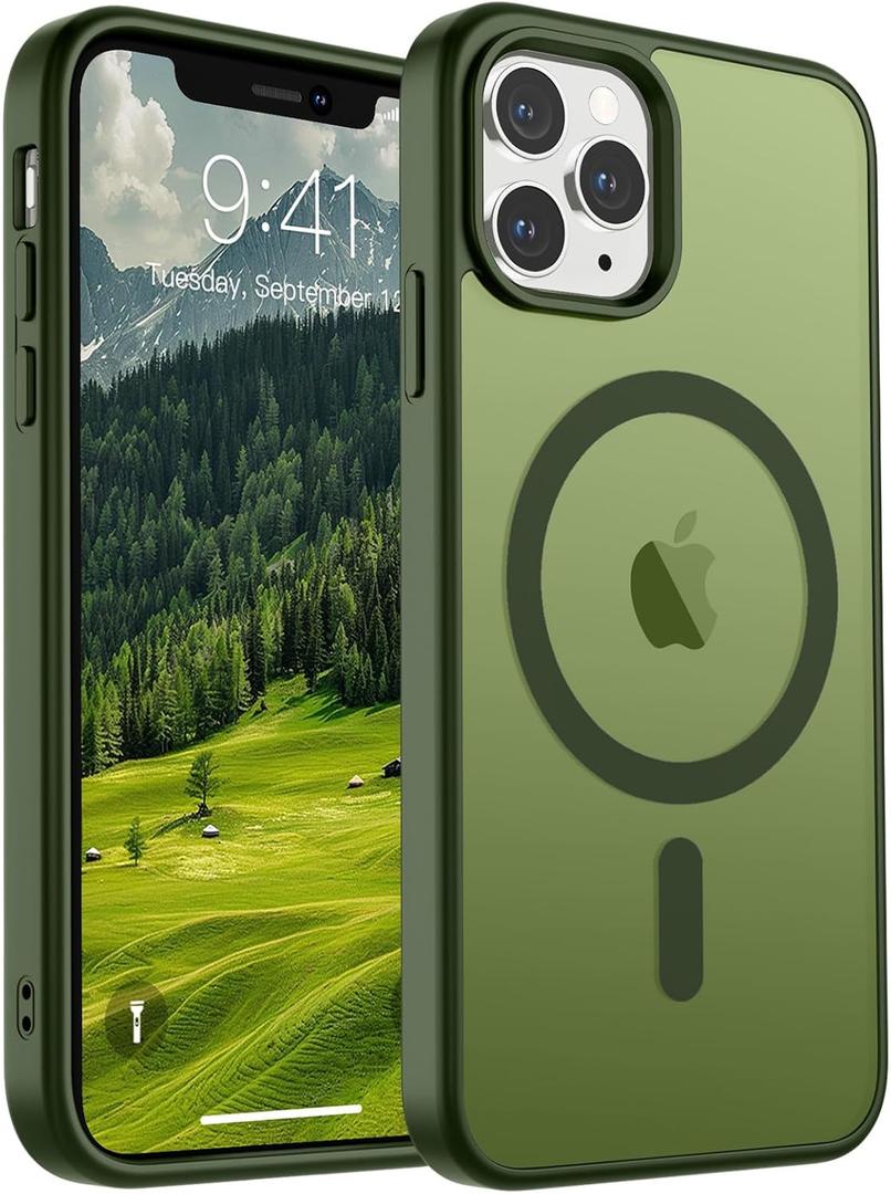 SUPFINE Magnetic for iPhone 11 Pro Max Case (Compatible with MagSafe) (Military Grade Drop Protection) Slim Translucent Matte Shockproof with AntiFingerprint Phone Case,Cangling Green