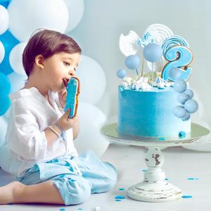  Balls Cake Topper Decorations Balloon Cupcake Toppers Foam Cake Topper Balls Cake Balls Decorations for Birthday Party Wedding Anniversary Cake Decorating (Light Blue)