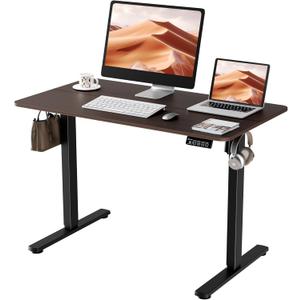 Electric Standing Desk, 43.3" x 23.6" Height Adjustable Sit Stand Desk with Splice Board for Home Office, Computer Desk Memory Preset (Black Frame, Walnut Desktop)
