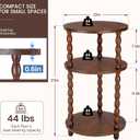 Small Round Side Table, 3-Tier Solid Wood End Table with Storage Shelf, Modern Bedside Tables Night Stand for Living Room, Bedroom, College Dorm, Small Space (Rustic Brown)
