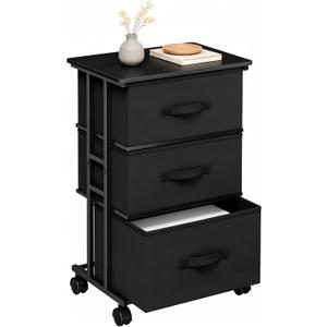 DUMOS Nightstand, Rolling Bedside Table with 3 Fabric Drawers, 11.8"D x 16.7"W x 30.1"H
