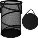 BATTOO Collapsible Laundry Basket Foldable Mesh Pop Up Hamper with Handles for Laundry Room, Bathroom, Kids Room, College Dorm, Travel, Storage Organizer Black (13 x 23.7 inch)