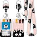 Cute Cat Lanyards for ID Badges, Badge Reel Retractable Badge Holder with Lanyard for Teacher, Women, Kids, Set of 2