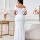 dasmzper Women Sexy Sequin Off Shoulder Ruffle Short Sleeve Bodycon Mermaid Party Formal Evening Maxi Dress (XXL)