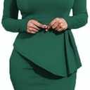 Women's Peplum Bodycon Long Sleeve Wear to Work Dresses Bow Party Club Ruffle Formal Cocktail Pencil Dress