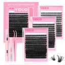 3 Styles Lashes Cluster Kit 720Pcs Eyelash Extensions Kit 40P+60P+80P 8-18mm D Curl Volume False Eyelashes DIY Individual Wispy Fake Eye Lashes Combo Packs with Bond&Seal |Tweezers | Removers