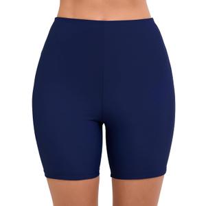 Women's 5" High Waisted Boyshort Swim Board Shorts  Swimsuits Bottoms (Medium, Navy)