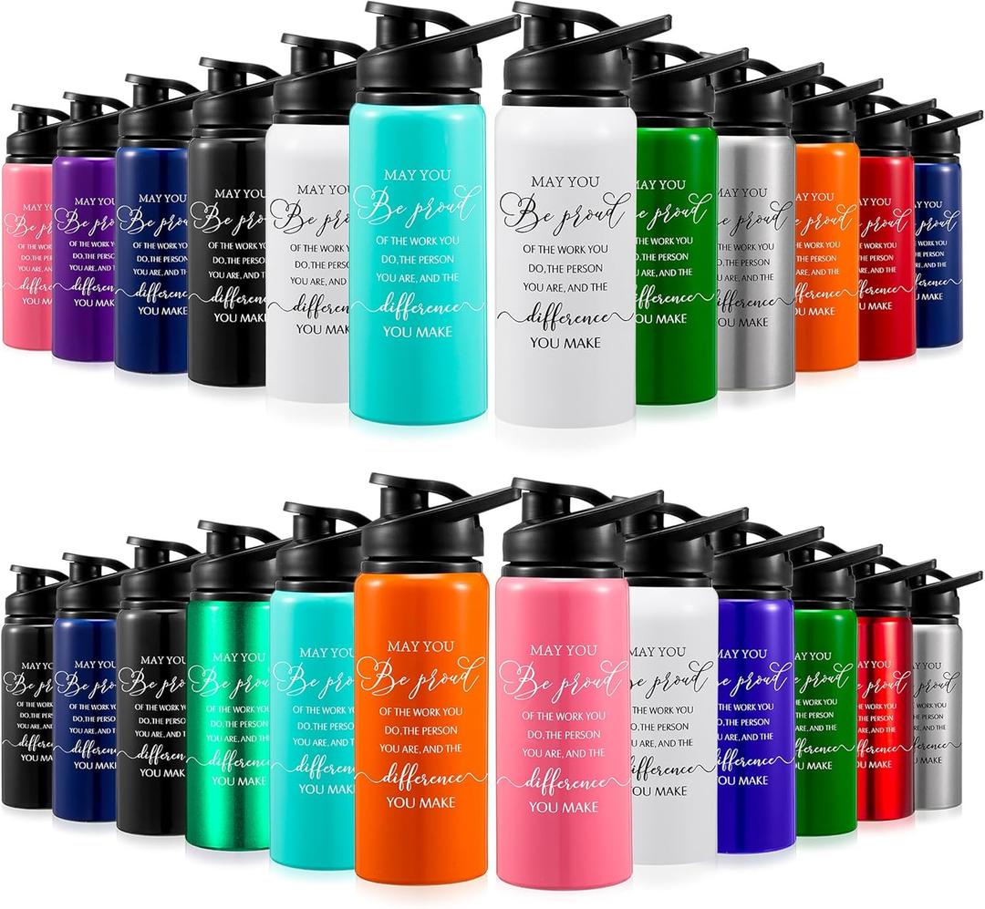 Bokon 24 Pack Thank You Inspirational Gifts Reusable Aluminum Water Bottle Bulk Lightweight Leakproof Metal Sports with Lid for Christmas Gym Camping Hiking Back to School Gift(Colorful,17 oz) (Multicolor)