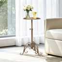 Adjustable-Height Metal Martini Cocktail Table, Vintage Bronze Small Round Drink Table with Decor Iron Legs, Antique Gold Pedestal Side Table for Small Spaces Bedroom Living Room