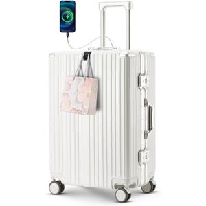 22 inch carry on luggage Durable Suitcase with Cup Phone Holder USB Port Aluminium Frame Carry on Luggage with 8 Double Spinner Wheels TSA Lock Suitcase with Cup Holder Carry On Luggage with USB Port