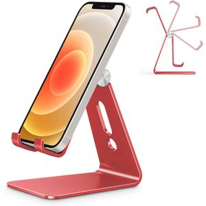 OMOTON Adjustable Cell Phone Stand, C2 Aluminum Desktop Phone Holder Dock Compatible with iPhone 15 14 13 Xs XR 8 Plus 7 6, Samsung Galaxy, Google Pixel, Android Phones, Red