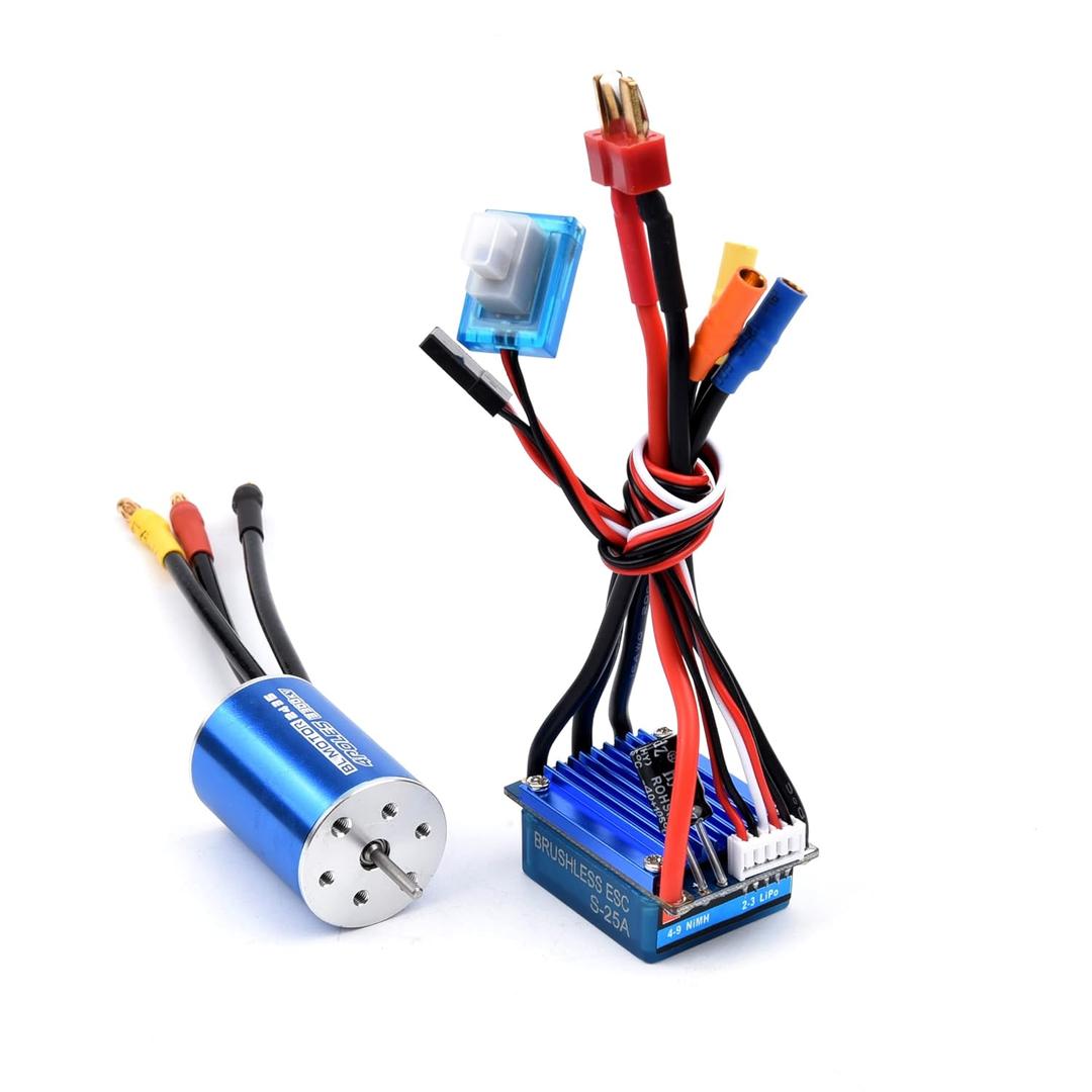 2435 3300KV Brushless Motor with 25A Brushless ESC Speed Controller RC Brushless Electronic Speed Controller for 1/16 1/18 RC Car Truck