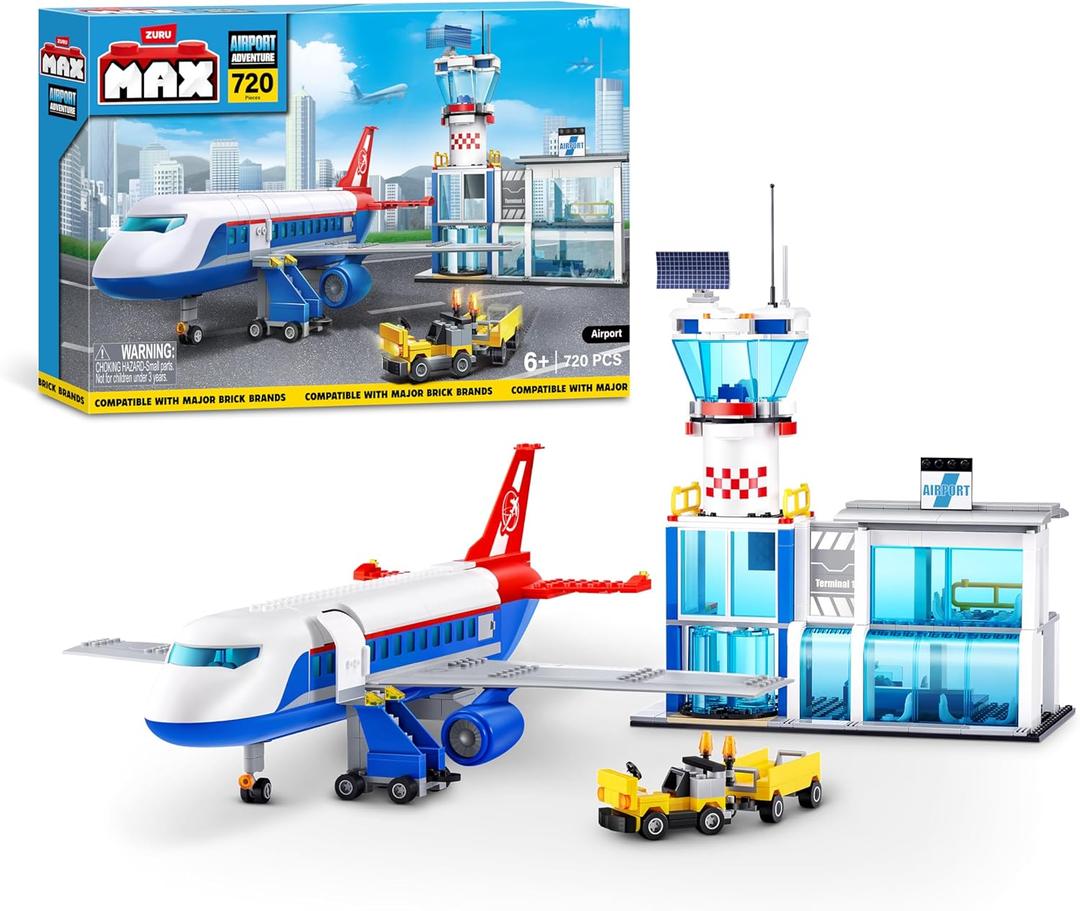 MAX Adventure Airport Playset (720 Pieces) Building Bricks Toys for Kids 6+ Create Vehicles and More UNbox Discover