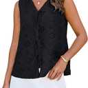 Womens Summer Tank Top Dressy Casual V Neck Bow Lace Embroidered Vacation Beach Shirts Blouses Black S