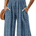 Dokotoo Women's Casual Loose Overalls Jumpsuits One Piece Sleeveless Printed Wide Leg Long Pant Rompers With Pockets (Large, Blue)