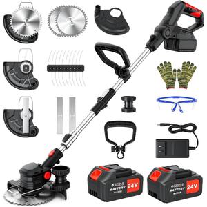 24V Cordless Weed Wacker with 2x4000mAh Batteries 8-inch Foldable