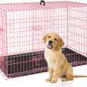 BestPet 30 Inch Dog Crates for Small Medium Dogs Folding Metal Wire Crates Dog Kennels Outdoor and Indoor Pet Dog Cage Crate with Double-Door,Divider Panel, Removable Tray and Handle,Pink