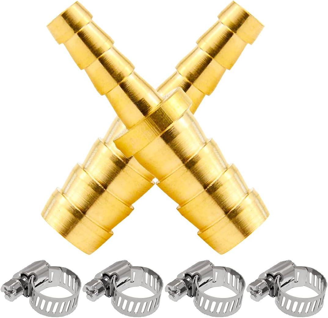 Beduan Brass Hose Barb Reducer, 1/4" to 3/16" Barb Hose ID, Reducing Barb Brabed Fitting Splicer Mender Union Air Water Fuel (Pack of 2)