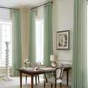 Pinch Pleated 105 Inch Long Linen Curtains with Hooks Rings Back Tab for Living Dining Room Boho Farmhouse Light Filtering Semi Sheer Memory Shape Pinch Pleat 105 Inch Drapes Sage Green 1 Panel