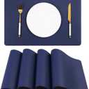 Faux Leather Placemats HeloHo Navy Blue Table Place Mats Set of 4 Waterproof Oilproof Heat Stain Resistant Washable Wipeable Placemat for Kitchen Dining Table Decoration Indoor Outdoor