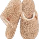 EverFoams Women's Fuzzy Slip-on Slippers Warm Cozy Soft Lightweight Memory Foam Indoor House Shoes (9-10)
