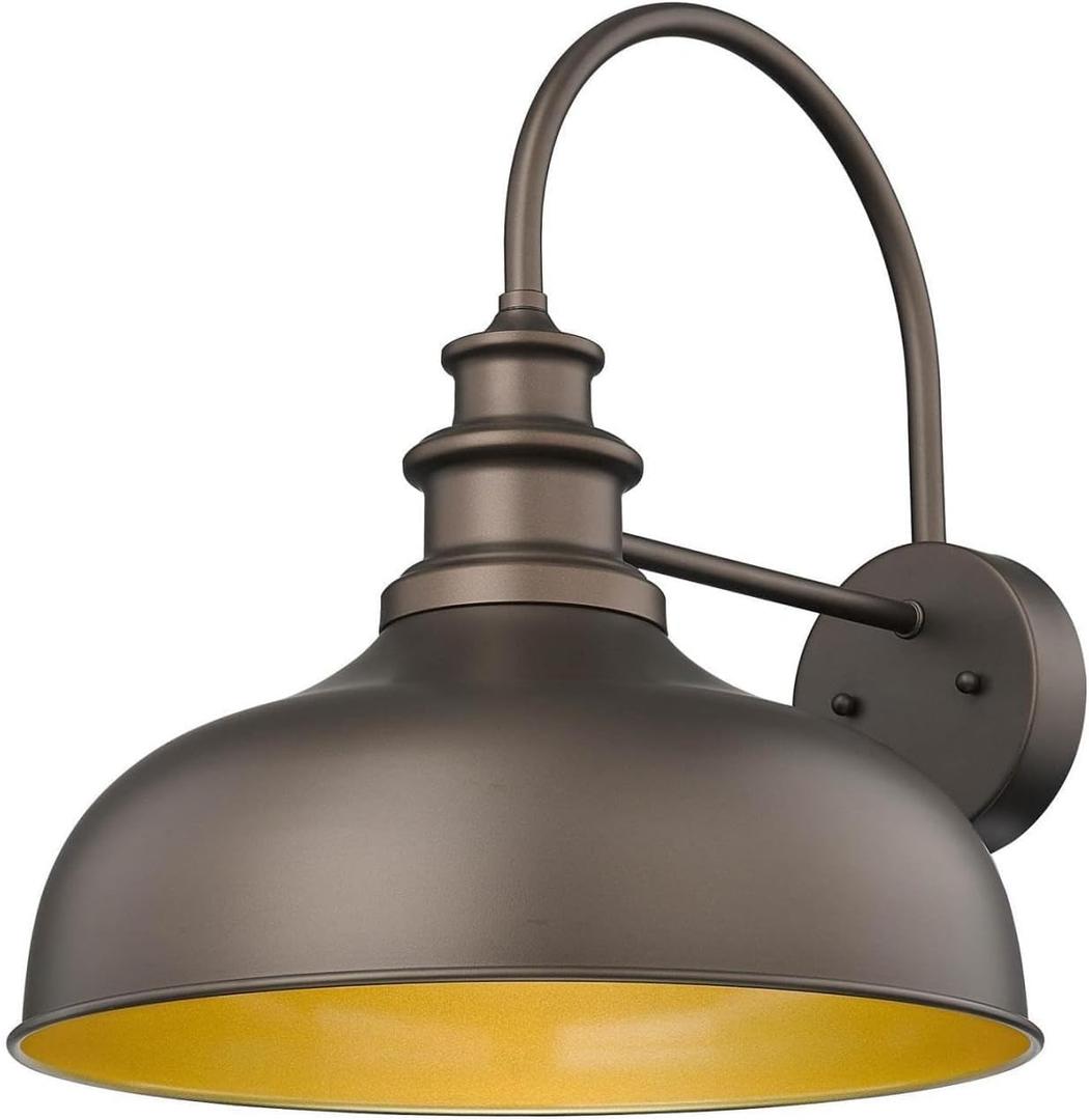 Bestshared 16" Large Gooseneck Barn Light Farmhouse Wall Outdoor Sconce Exterior Wall Mount Lighting Fixture Outside Patio Light for Porch Entryway Garage(ORB,16"-1PACK) (Oil Rubbed Bronze + Gold)