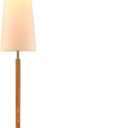 Globe Electric 61000173 63" Floor Lamp, Matte Brass, Wood Toned Accent, Long White Fabric Shade, in-Line On/Off Foot Switch, 6.7-Foot Clear Cord, 1-Light, 60W E26/Medium Base Bulb