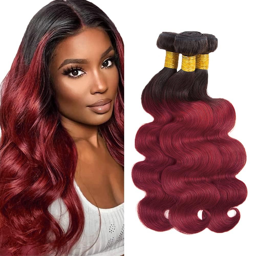 Ombre Body Wave Bundles Human Hair 99j Bundle 16 18 20 Inch 8A Grade Brazilian Virgin Hair 3 Bundles/150g Burgundy Body Wave Bundles Hair Weave