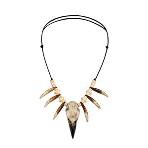 L'VOW Viking Raven Skull Necklace Bone Tooth Pagan Necklace for Men Women Halloween Savage Barbarian Cosplay